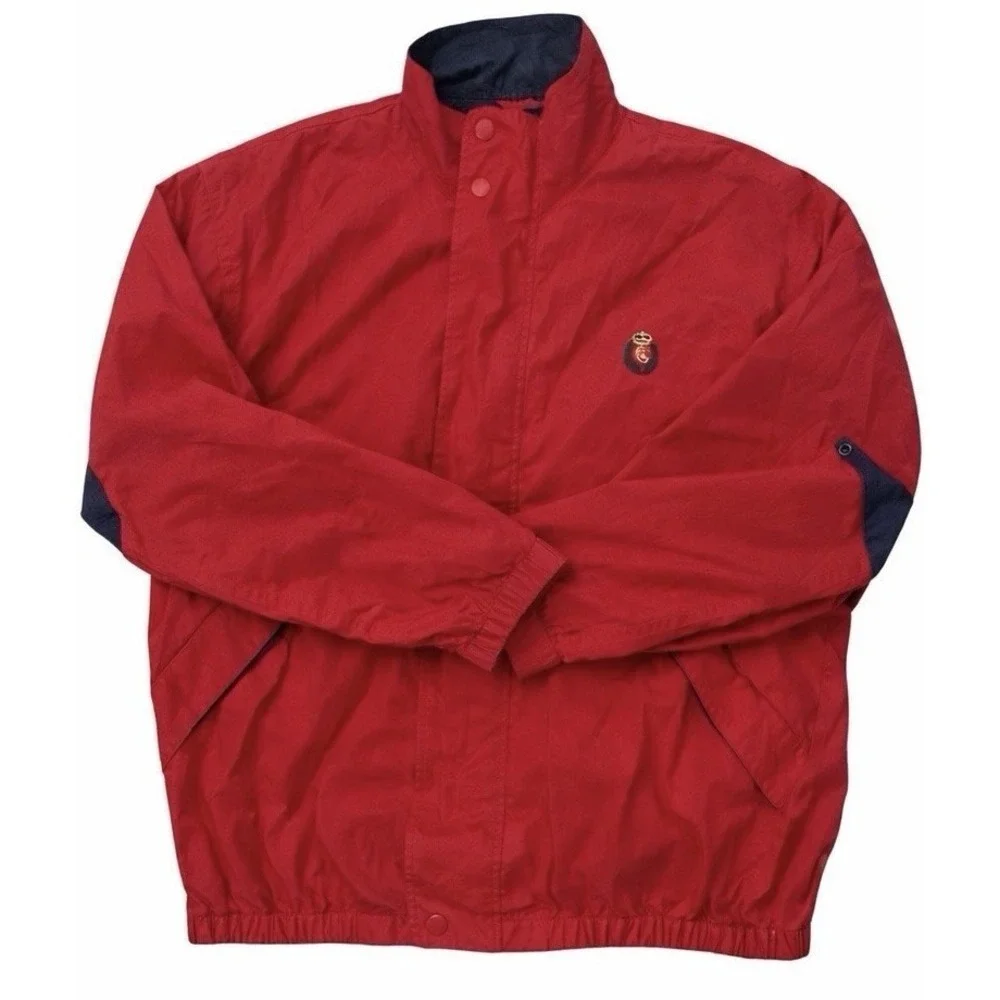 Vintage 90s Chaps Ralph Lauren Red Embroidered Crest‎ Windbreaker Jacket Size L
